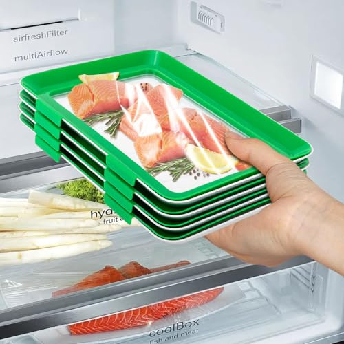 SHENGYIG 3 Pack Reusable Food Storage Trays with Elastic Film | Sausage Box for Fridge, Plastic Film Interchangeable Container for Meat, Fruit & Vegetables