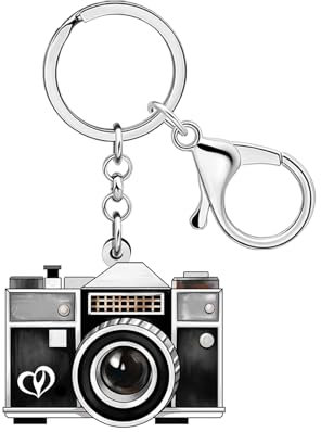 LONYOO Porte-clés en acrylique pour appareil photo 70s 80s Accessoires Nostalgie Photographie Cadeaux pour Photographe Femmes Filles Enfants Porte-monnaie Charms (Gris)