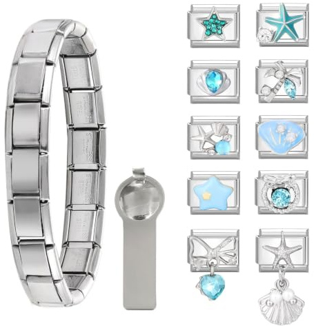 Dihope Italian Charm Bracelet Silber DIY Abnehmbar Module Set Edelstahl 9mm | Italian Style Charms für Damen Mädchen, Italienisches Modular Armband mit Öffnungs-Tool, Geschenk für Geburtstag Jahrestag