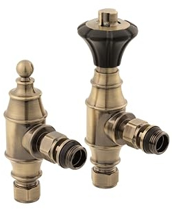 Arroll UK-29 Thermosthatic Radiator Valve and lockshield - Brushed Brass Finish and Black Head (Brushed Brass)