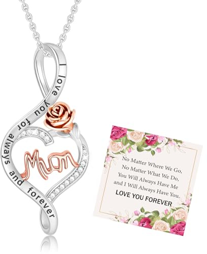 Miss Chipmunk Gifts for Mum/Nana/Daughter/Auntie, S925 Sterling Silver Chain Rose Flower Necklace Jewellery Gifts for Mum with Gift Box(Mum)