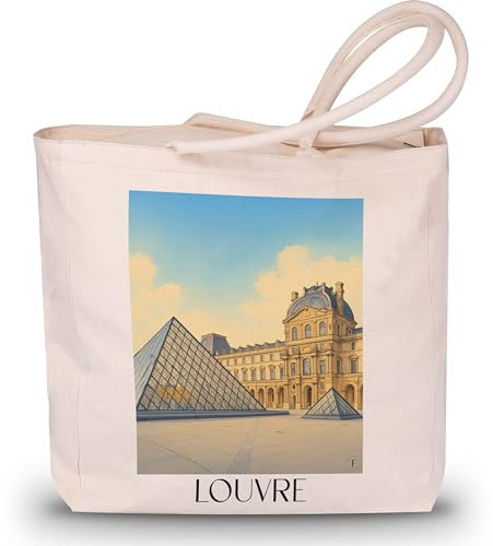 favplace Shopping Tasche mit Städtemotiv Louvre Paris Tote Bag - Shopper bzw. Einkaufstasche für Fernweh oder Heimat - Reise Daybag - Jutebeutel
