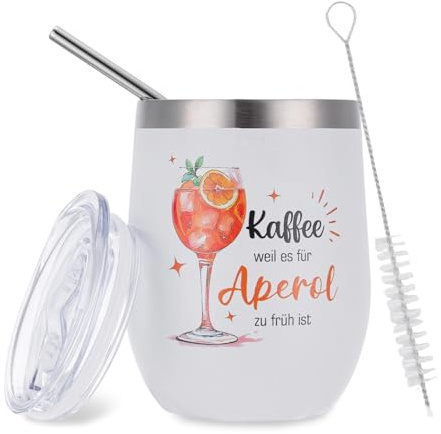 Komergave 12 Oz Aperol Edelstahl Thermobecher, Dickbäuchiger Eierschalen Becher Stroh, Strohbürste & Schiebedeckel, Cocktail Gläser für Party & Bar, Perfekte Geburtstagsgeschenk für Männer & Frauen