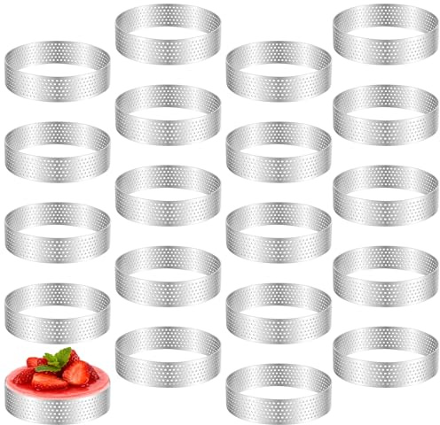 YIXNSW 20 Stück Mousse Tartelette Förmchen, 8cm Edelstahl Mousse Ringe Mit Löchern, Perforiert Dessertringe Tortenring für Tartelette, Backen