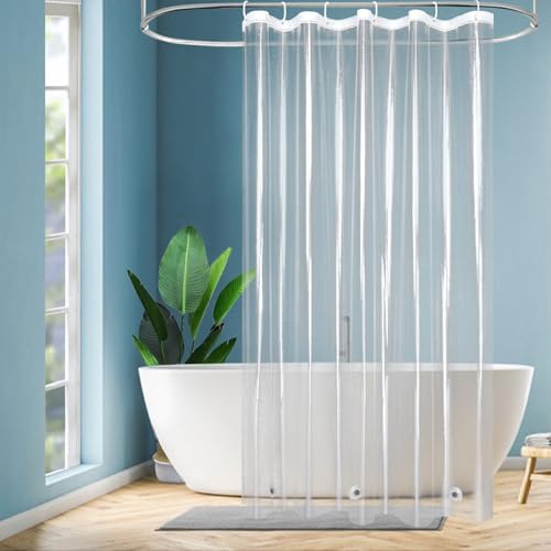 EurCross Transparent Duschvorhang 100x200 mit 3 Magneten unten für Badewanne, Schmale Wasserdicht Duschvorhänge, Kleine PEVA Plastik Antischimmel Badvorhang mit 7 Ringen