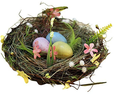 Fyearfly Rattan-Eiernest Dekoration mit Blumen und Gras, handgefertigter gewebter Osterkorb für Zuhause, Weihnachten, festliche Dekoration