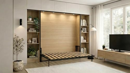 Wallbedking - Morphy Klassisches Schrankbett - Klappbett - modulares Multifunktionssystem SizeFlex & TypeFlex, platzsparendes, erweiterbares Murphy-Bett (120x200 cm, Horizontal)