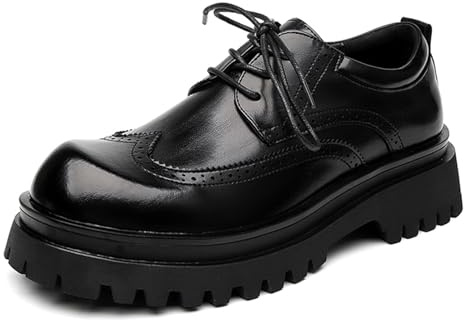 Dwihuize Men's Chunky Dress Shoes Platform Lace Up Leather Brogue Oxfords for Business Casual Work