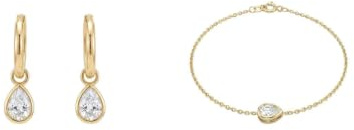 Suzan Gold® 375 Echtgold Schmuckset Damen Ohrringe Armband Tropfen Zirkonia elegant wasserfest nickelfrei Geschenk Set Aurelisse Drop hochwertig