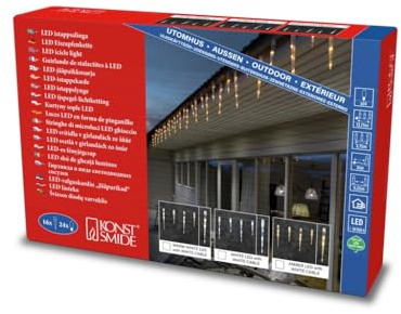 Konstsmide LED Eiszapfen Lichtervorhang, 16 Zapfen, 24 warm weiße Dioden, 24V Außentrafo, weißes Kabel - 2746-102