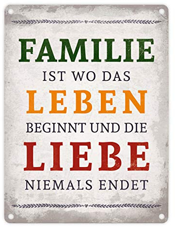 trendaffe - Familie ist Leben und Liebe Blechschild in 15x20 cm - Metallschild Reklameschild Dekoschild