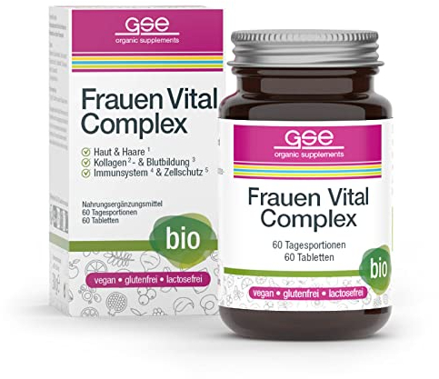 GSE Frauen Vital Complex Tabletten, Vitaminkomplex reich an Vitamin B, C und E, Mineralstoffe und Spurenelemente, ohne Aroma- und Zusatzstoffe, BIO-Qualität