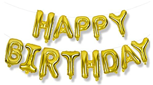 SHATCHI Folienballons, goldfarben, 40,6 cm, Happy Birthday, Alphabet, Buchstabe, Geburtstagsbanner für Erwachsene, Kinder, Party, Zuhause, Garten, Dekoration, gold