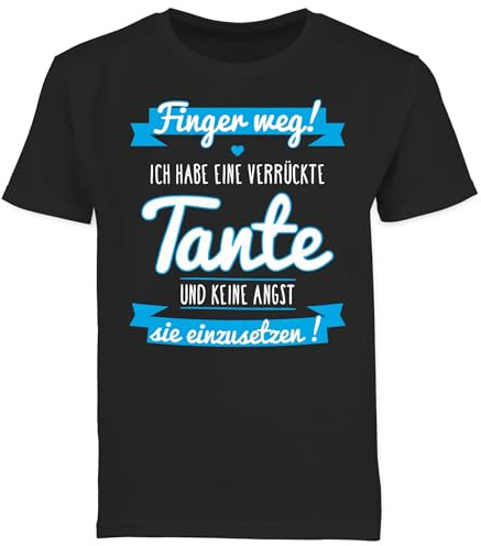 Kinder T-Shirt Jungen - Ich Habe eine verrückte Tante Blau - 164 (14/15 Jahre) - Schwarz - sprüche Shirt Tshirt Aunt neffe t-Shirts mit Kind tantes teyze tischert t Auntie Neffen Kindershirt