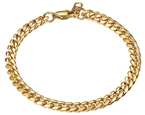 PROSTEEL Gold Bracelet Men 6mm 19CM Curb Cuban Link Cut Hammered Chain Women Jewelry Gift