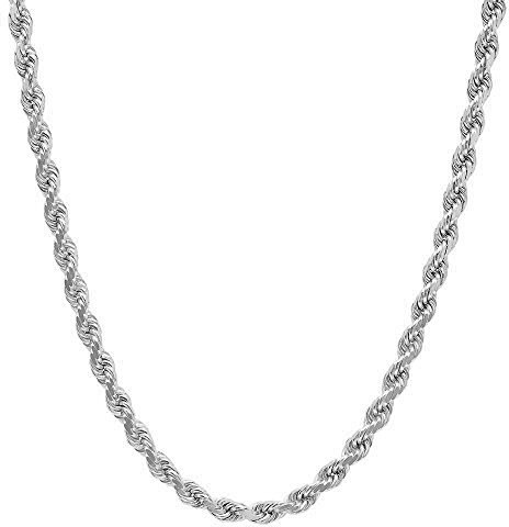 NYC Sterling Unisex Sterling Silver 5MM Diamond-Cut Rope Chain Necklace, Sterling Silver, Stainless Steel