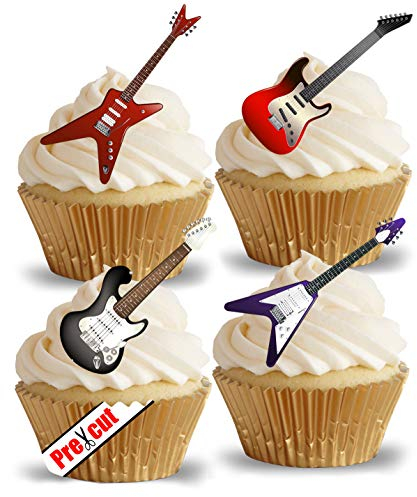 Anglesit PRE-CUT ELECTRIC GUITAR EDIBLE RICE/WAFER PAPER CUPCAKE CAKE DESSERT TOPPERS PARTY BIRTHDAY WEDDING METAL ROCK MUSIC DECORATIONS