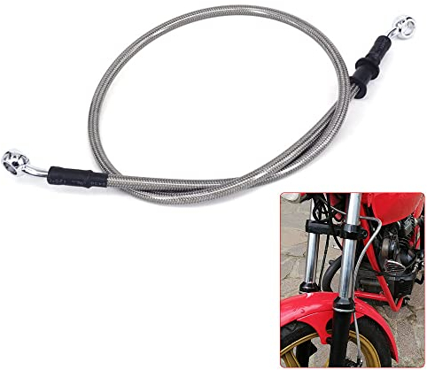 100cm Motorrad Bremsschlauch,Motorrad Stahlflex Bremsleitung Hydraulische Bremsleitung Vorne und Hinten für Pit Bike Dirt Bike Enduro Motocross ATV Quad-Silber