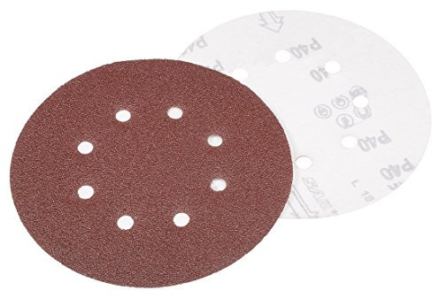 Sourcingmap 10Pcs 7 inch 8 Hole Hook and Loop Sanding Disc 40 Grit Flocking Sandpaper Random Orbital Sander Paper