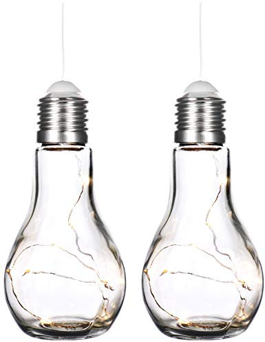 com-four® 2x Deko Glühbirne mit LED Lichterkette zum Aufhängen und Hinstellen - batteriebetriebene Tischlampe für schönes Ambiente - kabellos (02 Stück - Glühbirne)