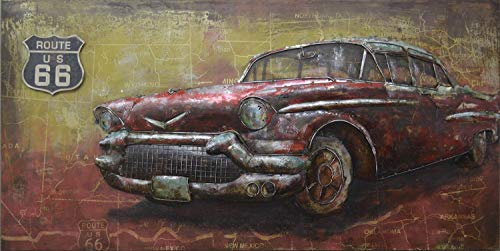 Phoenixarts Metallbild 3D Wohnzimmer - Handarbeit Industrie Design Bild versch. Motive und Gr. (3D Metallbild Oldtimer, 140x70x6cm)