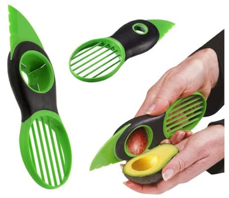OISE ART STORE Trade Shop - 3in1 Coltello Taglia Affetta Avocado Rimuovi Nocciolo Manuale Fette Spicchi Plastica