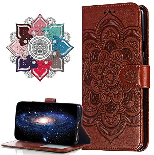 MRSTER Cuir Premium Coque pour Google Pixel 3, [Stand Support] [Porte-Cartes de Crédit] [Fermeture Magnétique] Portefeuille Étui Housse pour Google Pixel 3. LD Mandala Brown