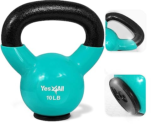 Yes4All EGXQ Vinyl Coated Cast Iron Kettlebell with Protective Rubber Base, Kettle Bell Weights Set - Multicolor Kettlebells, Mint, 4.5 kg