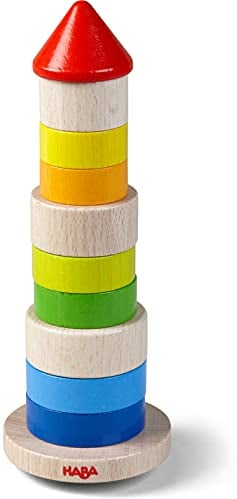 HABA 305403 - Stapelspiel Wackelturm, Stapel- und Motorikspiel aus Holz mit Basisplatte und bunten Stapelsteinen, für freies Spielen oder Spiel nach Anleitung, Holzspielzeug ab 2 Jahren