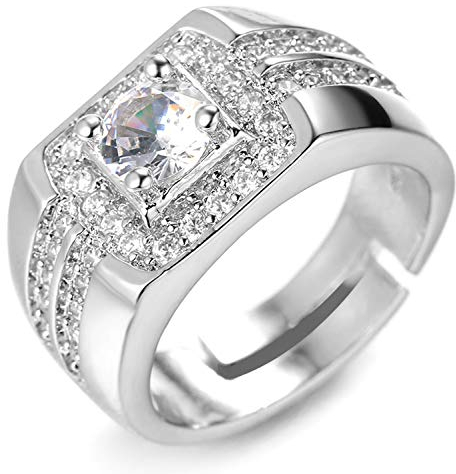 Halukakah Gold Diamantring Iced Out,Herren Platin überzogen Weißgold-Finish Ring Größe Einstellbar mit KOSTENLOSE Geschenkbox
