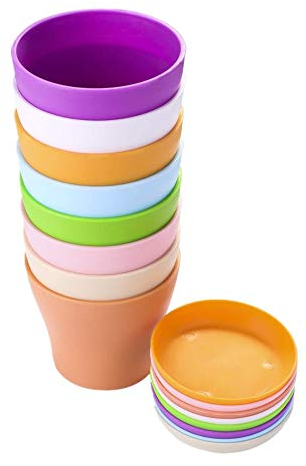 VOARGE 8 Pack Plastik Blumentöpfe, 10cm - kleine Blumentöpfe bunte Kunststoff Blumentöpfe, Robust & Attraktiv um Ihr Haus Aufzuhellen Garten Büro Balkon, für Büro Zuhause Schreibtisch mit Tabletts