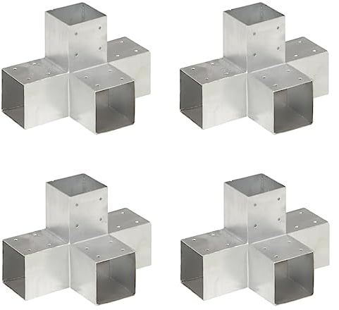vidaXL 4x Pfostenverbinder X-Form 4 Hülsen Balkenschuh Holzverbinder Eckverbinder Pfostenecke Balken Verbinder Feuerverzinkt Verzinktes Metall 91x91mm