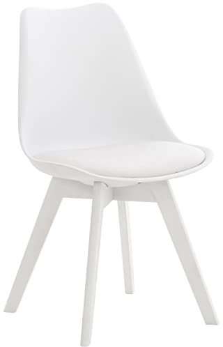 CLP Silla De Comedor Linares En Tela, Pana, Terciopelo o En Polipropileno & Cojín En Simil Cuero con Base De Madera, Color:Blanco/Blanco, Material:Plastico
