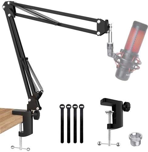 SUNMON Mikrofonarm für HyperX QuadCast- Universal Mic Boom Arm Mikrofon Ständer Tisch mit kabelkanal, einstellbar 3/8 bis 5/8 Adapter für Blue Snowball, Blue Yeti, SoloCast, Fifine AM8,QuadCast S