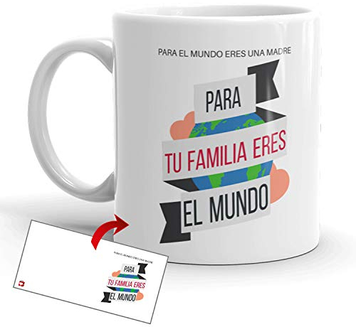 Kembilove Taza Desayuno para Madres – Tazas Originales Graciosas con Mensaje Para tu familia eres el mundo – Taza de Café y Té para Madres para regalar el día de la madre – Tazas de 350 ml
