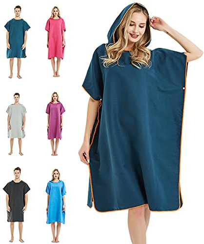 willceal Changing Robe Towel with Hood for Surfing Open Water Swimming Microfiber Wetsuit Changing,Quick Dry& Light Weight,One Size Fit All (Navy)