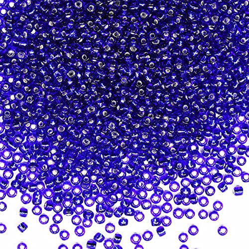 VOOMOLOVE Bulk Royal Blue 3mm Glass Round Seed Beads, 3500pcs (110g), Ideal for Jewelry Making