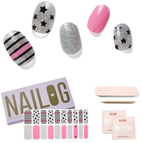 NAILOG Nagelfolie uv Härtend - 20 Stück UV Nagelfolie Langanhaltend Nagelsticker Selbstklebend Gel-Nagelstreifen für Maniküre in Salonqualität, A Rock Song