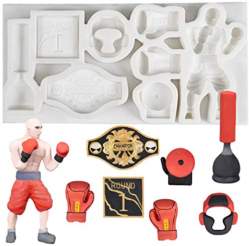 Ready to Box Boxer Boxing Sports Fondant Silicone Mold, Cake Decoration, Cupcake Topper, Epoxy Resin Casting, Polymer Clay Craft, 8-Cavity