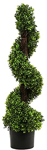 Dehner Kunstpflanze Buchsspirale mit Topf, Ø 23 cm, Höhe 88 cm, Kunststoff/PVC, grün/schwarz