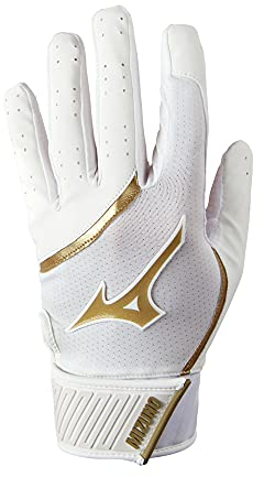 Mizuno MVP Youth Baseball Batting Glove, White-Gold, Large