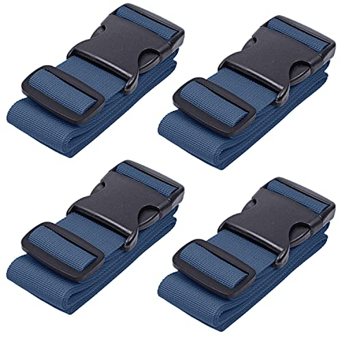 Gepäckgurte für Koffer – Marineblau, 4er-Pack – Premium-Nylongurte zur Gepäcksicherung – Längenverstellbar 1 – 2 Meter – von BlueCosto