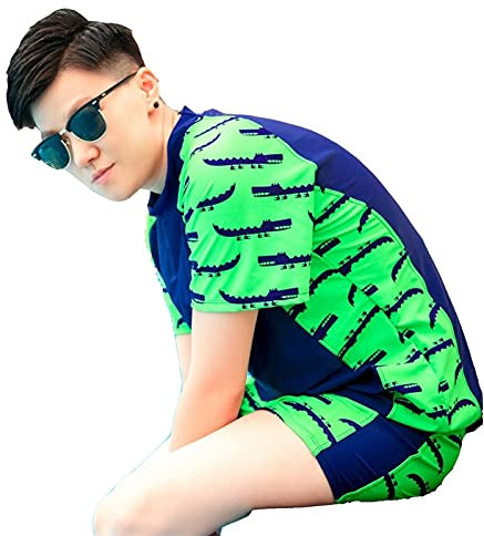 GYQZC Schnell Trocknend Bademode-Set, Lesbischer Tomboy Brustbinder, Rundhals Top+Badehose, Badeanzüge für Frauen (Color : Blue+Green, Size : 2XL)