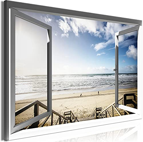 decomonkey Bilder Strand Meer 120x80 cm 1 Teilig Leinwandbilder Bild auf Leinwand Vlies Wandbild Kunstdruck Wanddeko Wand Wohnzimmer Wanddekoration Deko Landschaft Natur