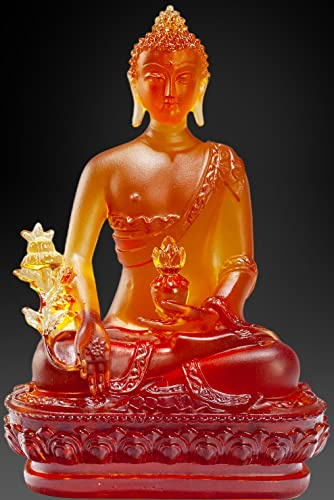 Houlu Tibetische Medizin Buddha Statue, 10,5 cm Liuli Kristall Heilung Buddha Figur für Gesundheit (Braun)