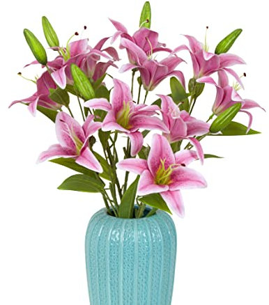 cn-Knight 6 fiori di giglio artificiali, ramo di giglio tigre lungo 58 cm con 2 fiori pieni e 1 bocciolo, fiori di lilium in lattice vero al tatto, per decorazione della casa, centrotavola, bouquet da