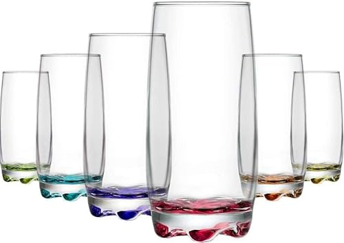 Aware Home Concept Set of 6 Hot Drink Mugs/Coloured Base Tea Coffee Latte Cappuccino Glasses/Glass Drink Cups | Special Design Coffee Mugs with Six Different Colour (Deep Painted (390 cc / 13 oz)