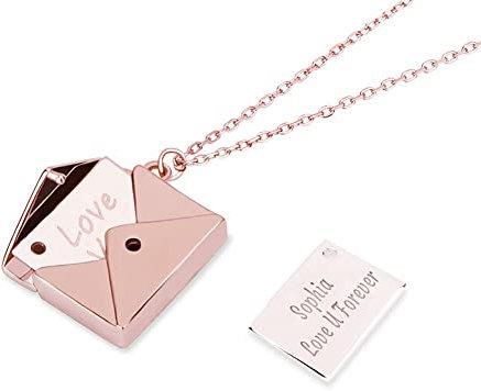 LAICEPS U Custom Envelope Locket Necklace for Women That Engrave Message in Sterling Silver, Jewelry Gift for Women Girlfriend (Rose Gold)