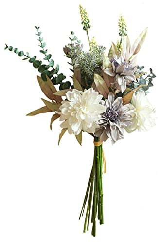 Weldomcor Flores Artificiales Flor Falsa Seda Ramo para Casa Arreglo Boda Fiesta Mesa Centros de Mesa Decoración, Morado y Blanco