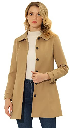 Allegra K Femmes Manteau Long Hiver Col Claudine Kaki Uni M